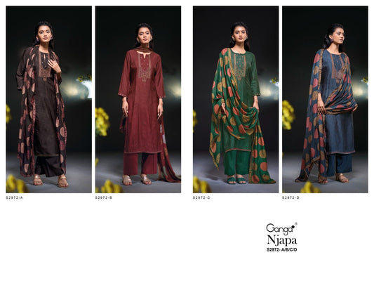 Njapa 2972 Ganga Russian Silk Plazzo Style Suits Supplier Ahmedabad