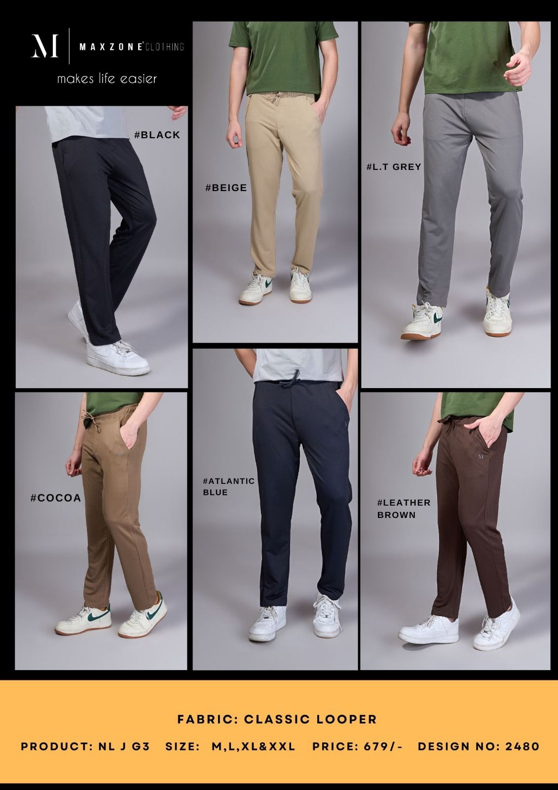 Nl J G3 Dno 2480 Maxzone Clothing Looper Mens Track Pants Wholesaler India