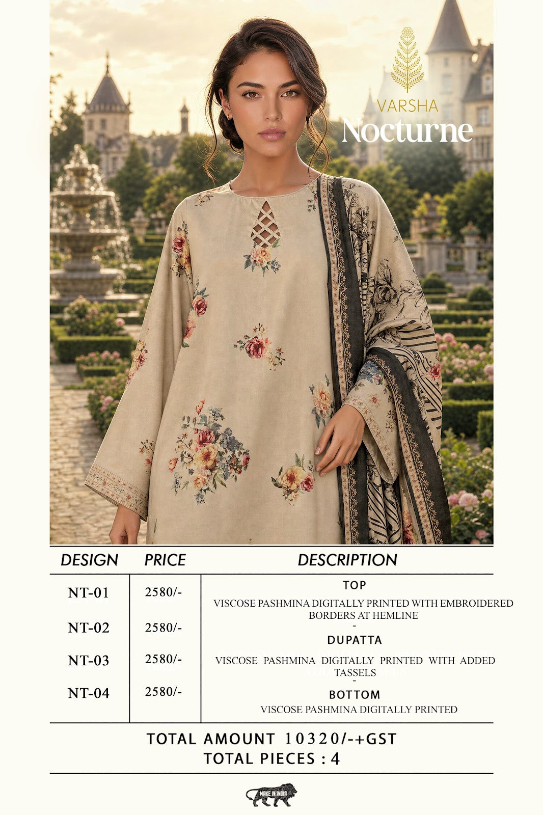Nocturne Varshaa Viscose Pashmina Suits Wholesale Price