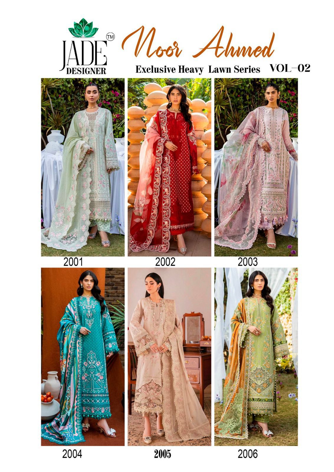 Noor Ahmed Vol 2 Exculsive Heavy Lawn Series Jade Designer Cotton Karachi Salwar Suits Exporter Ahmedabad