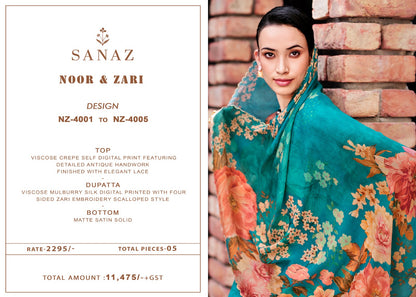 Noor And Zari Sanaz Viscose Crape Pant Style Suits Supplier Ahmedabad