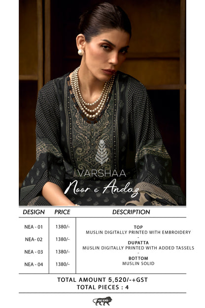 Noor E Andaz Varshaa Muslin Pakistani Salwar Suits Manufacturer Gujarat