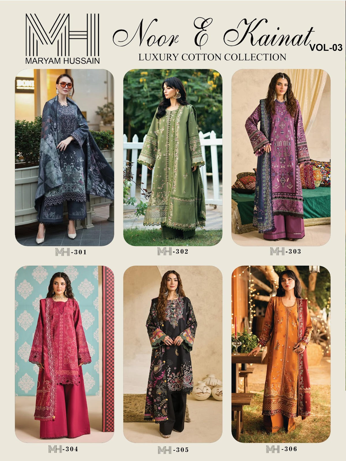 Noor E Kainat Vol 3 Maryam Hussain Mix Cotton Karachi Salwar Suits Exporter Ahmedabad
