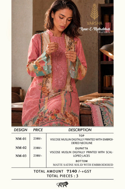 Noor E Mohabbat Chapter 2 Varshaa Viscose Muslin Pant Style Suits Wholesaler India