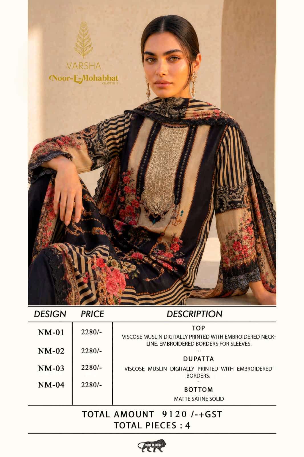 Noor E Mohabbat Chapter 3 Varshaa Viscose Muslin Pakistani Salwar Suits Exporter Gujarat