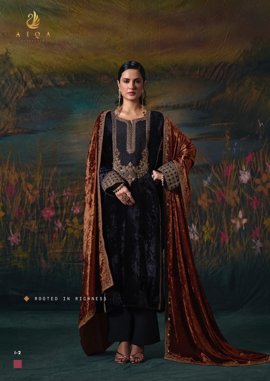 Noor E Riwaaz Aiqa Viscose Velvet Suits Supplier Gujarat