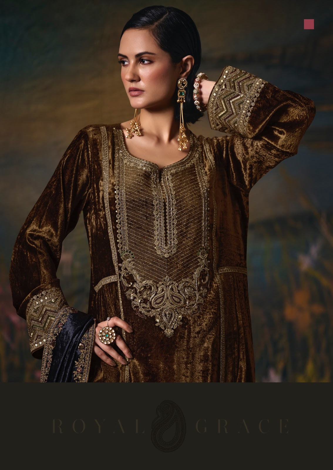 Noor E Riwaaz Aiqa Viscose Velvet Suits Supplier Gujarat