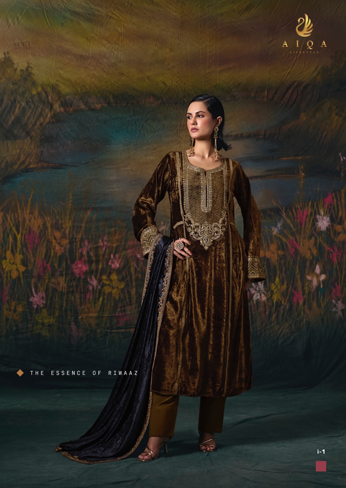 Noor E Riwaaz Aiqa Viscose Velvet Suits Supplier Gujarat