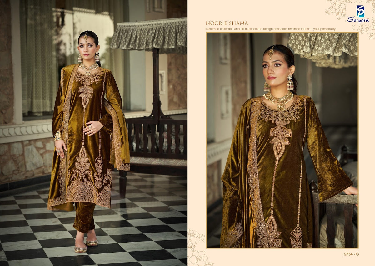Noor E Shama Sargam Prints Velvet Suits Manufacturer India