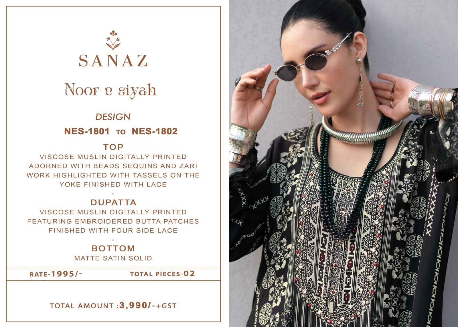 Noor E Siyah Sanaz Viscose Muslin Pakistani Salwar Suits Wholesaler