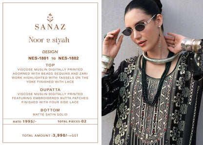 Noor E Siyah Sanaz Viscose Muslin Pakistani Salwar Suits Wholesaler