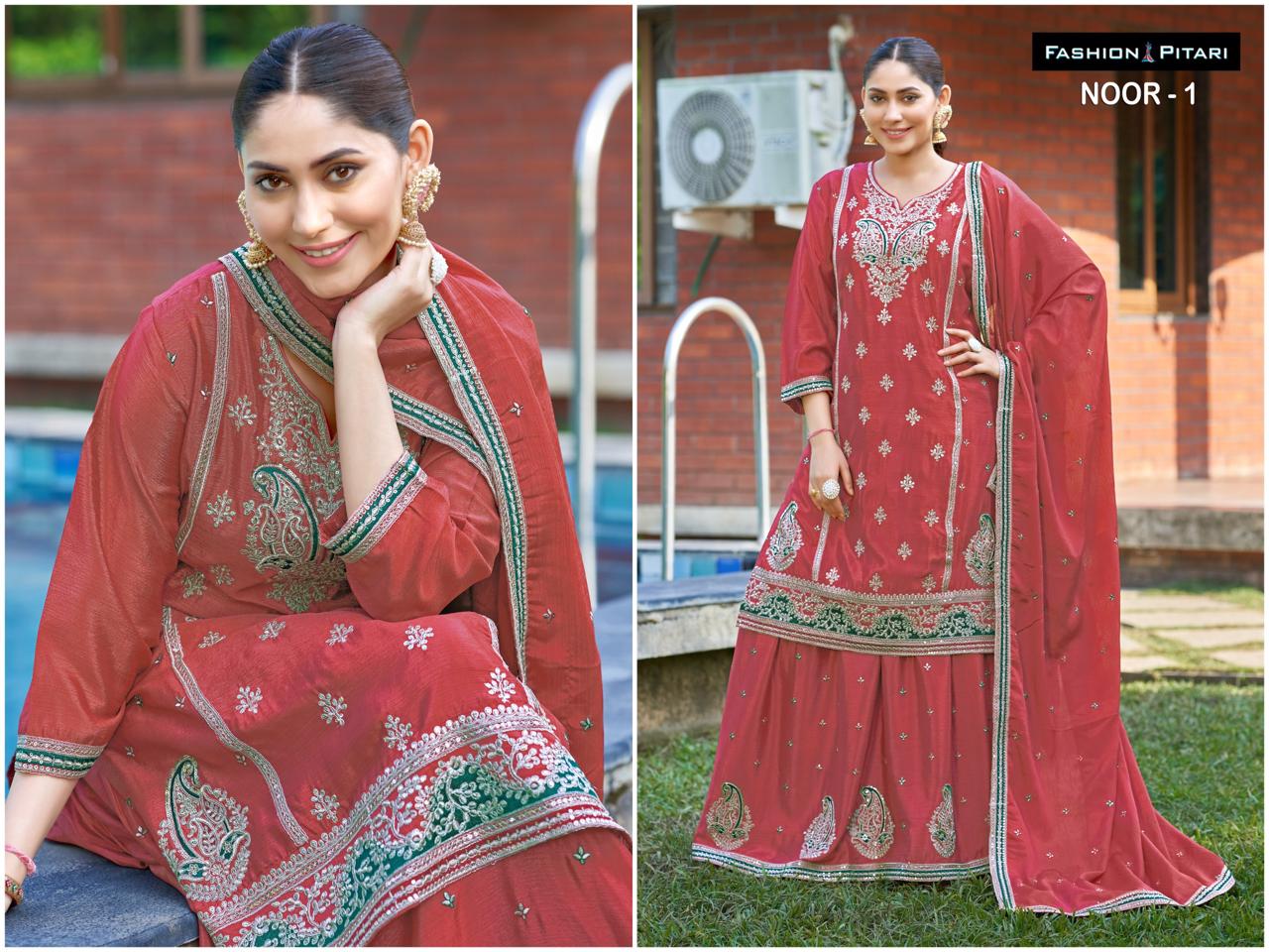 Noor Fashion Pitari Chinon Readymade Skirt Style Suits Supplier Gujarat