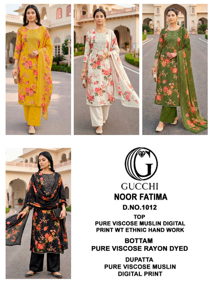 Noor Fatima 1012 Gucchi Viscose Muslin Pant Style Suits Supplier India