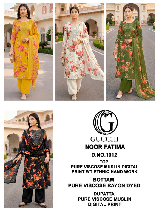 Noor Fatima 1012 Gucchi Viscose Muslin Pant Style Suits Supplier India