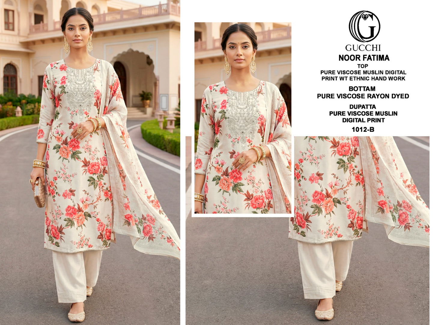 Noor Fatima 1012 Gucchi Viscose Muslin Pant Style Suits Supplier India