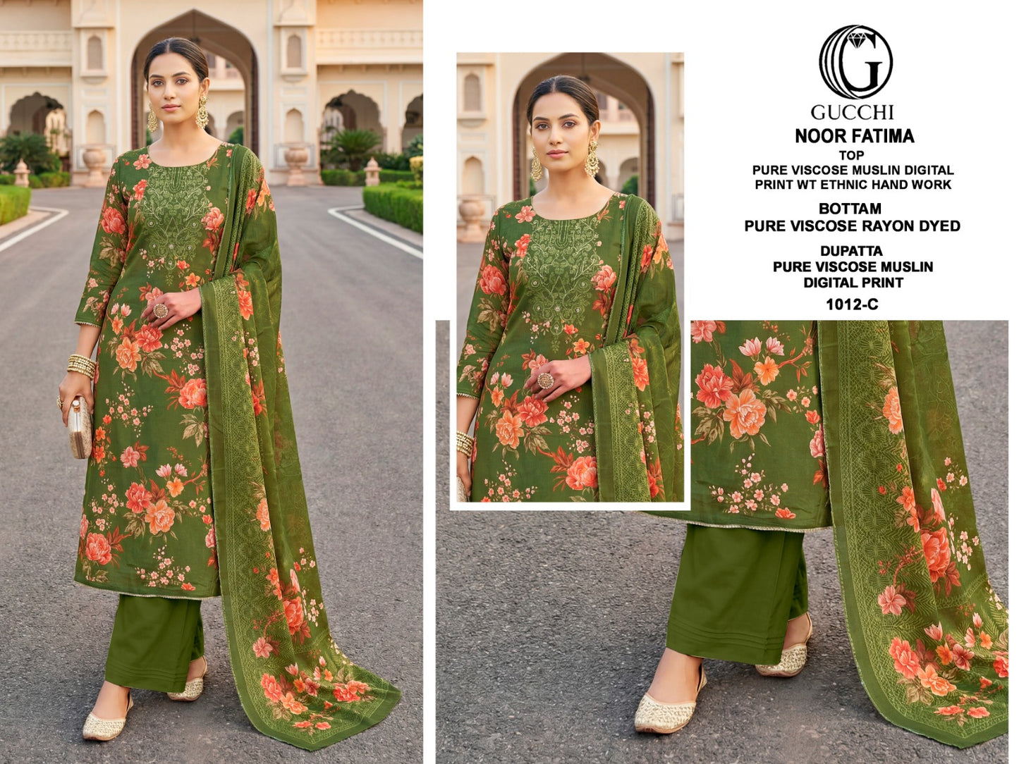 Noor Fatima 1012 Gucchi Viscose Muslin Pant Style Suits Supplier India