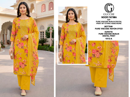 Noor Fatima 1012 Gucchi Viscose Muslin Pant Style Suits Supplier India