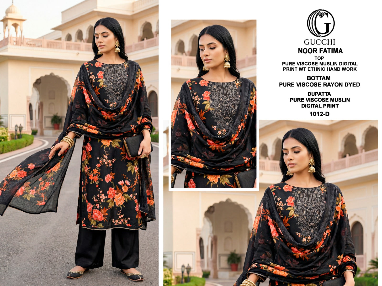 Noor Fatima 1012 Gucchi Viscose Muslin Pant Style Suits Supplier India
