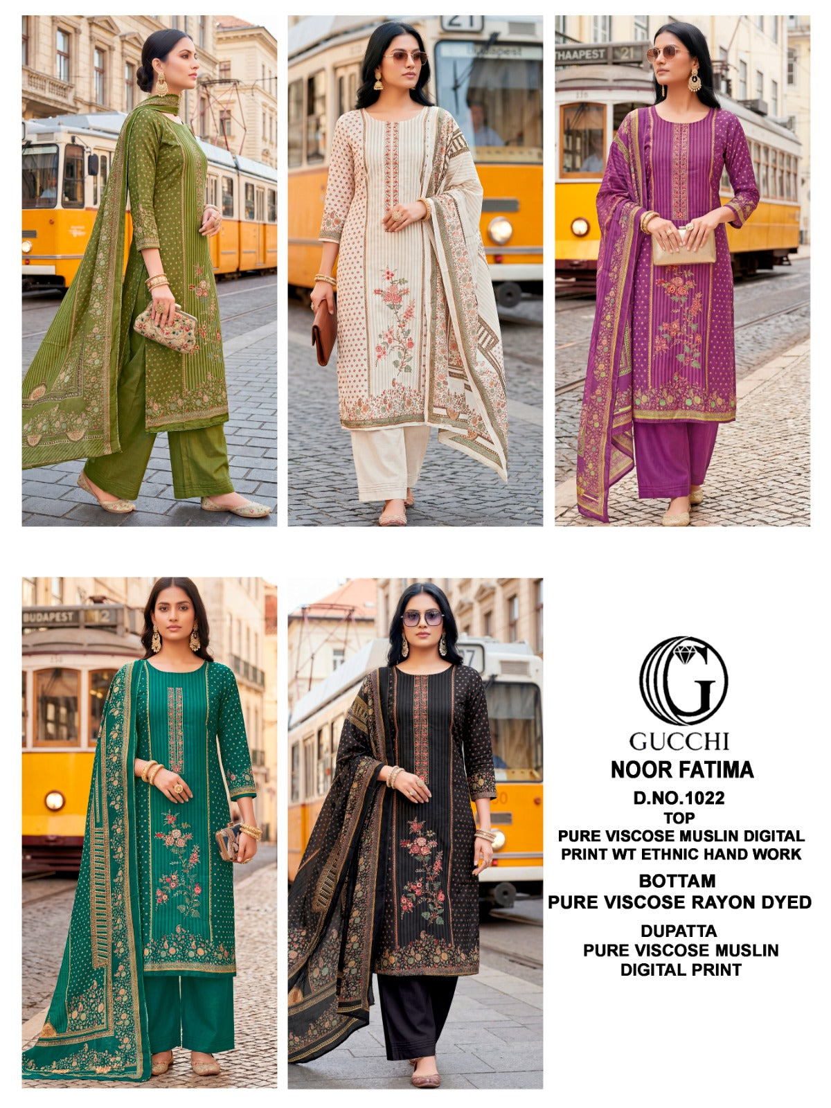 Noor Fatima 1022 Gucchi Viscose Muslin Pant Style Suits Exporter Ahmedabad