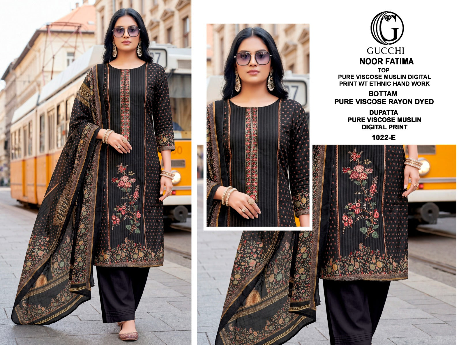 Noor Fatima 1022 Gucchi Viscose Muslin Pant Style Suits Exporter Ahmedabad