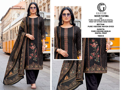 Noor Fatima 1022 Gucchi Viscose Muslin Pant Style Suits Exporter Ahmedabad