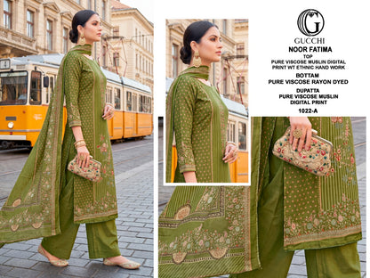 Noor Fatima 1022 Gucchi Viscose Muslin Pant Style Suits Exporter Ahmedabad