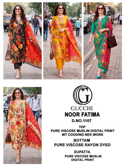 Noor Fatima 1107 Gucchi Viscose Muslin Pant Style Suits Wholesaler India