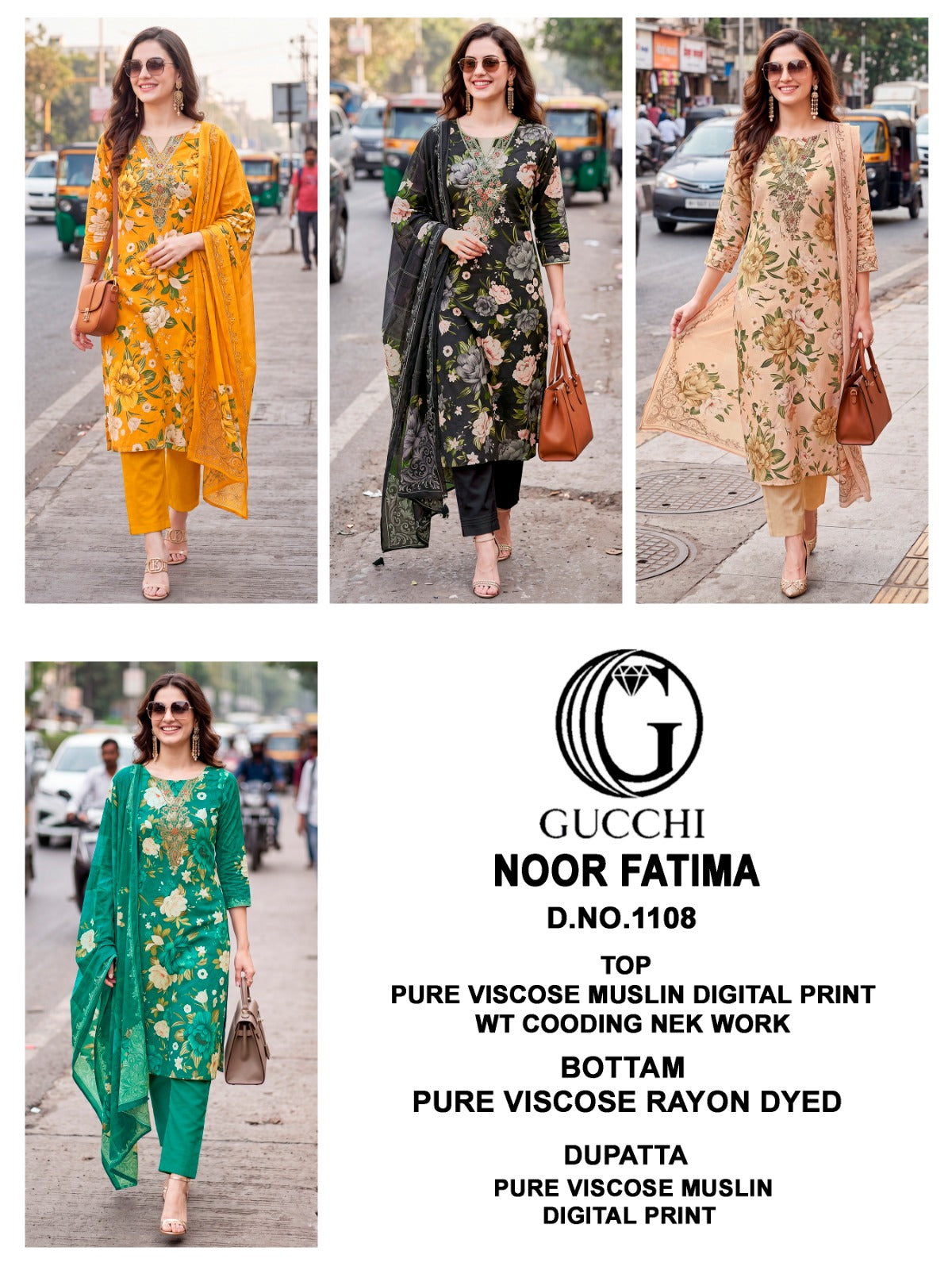 Noor Fatima 1108 Gucchi Viscose Muslin Pant Style Suits Supplier Ahmedabad