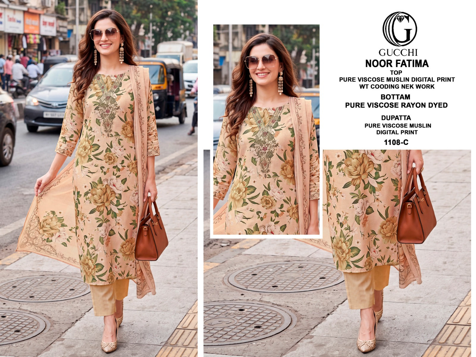Noor Fatima 1108 Gucchi Viscose Muslin Pant Style Suits Supplier Ahmedabad