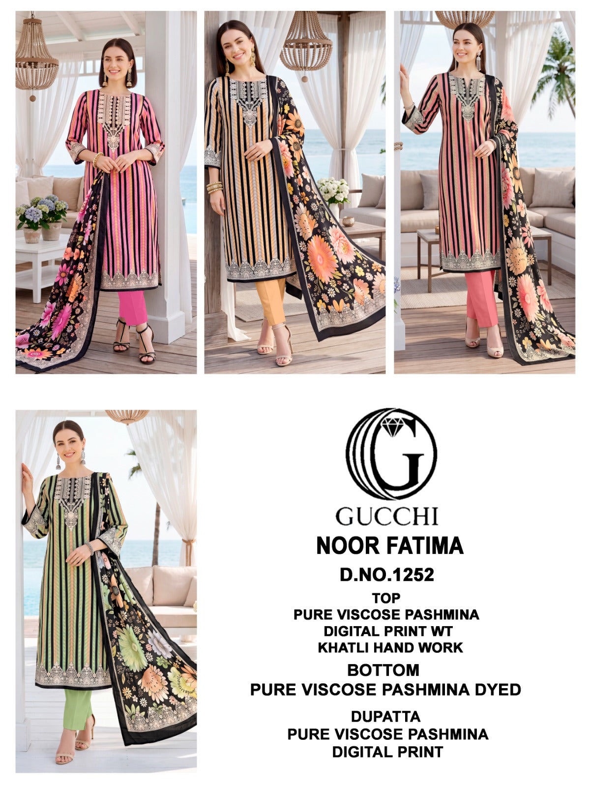 Noor Fatima 1252 Gucchi Viscose Pashmina Suits Supplier Gujarat