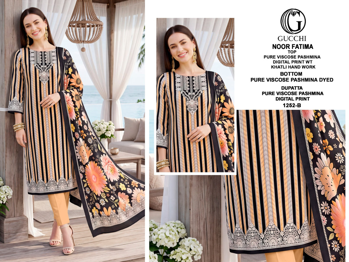 Noor Fatima 1252 Gucchi Viscose Pashmina Suits Supplier Gujarat