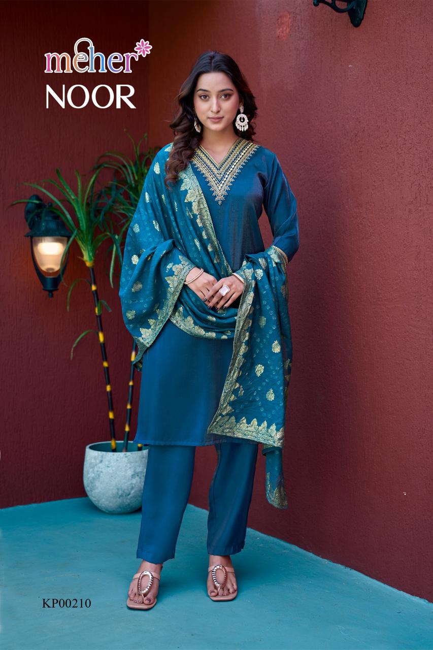 Noor Meher Satin Readymade Pant Style Suits Wholesaler Ahmedabad