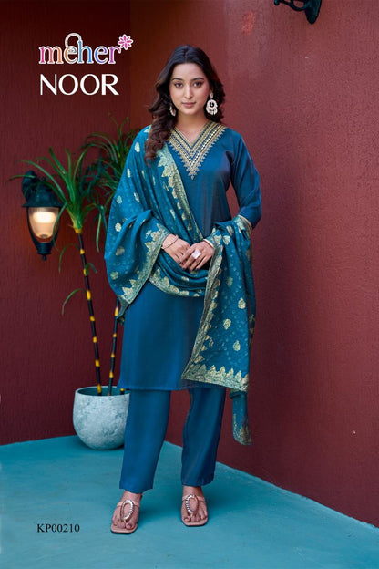 Noor Meher Satin Readymade Pant Style Suits Wholesaler Ahmedabad