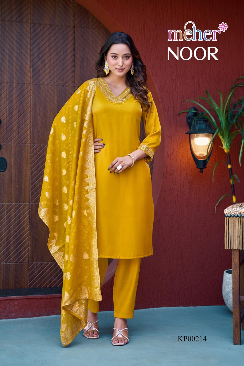 Noor Meher Satin Readymade Pant Style Suits Wholesaler Ahmedabad