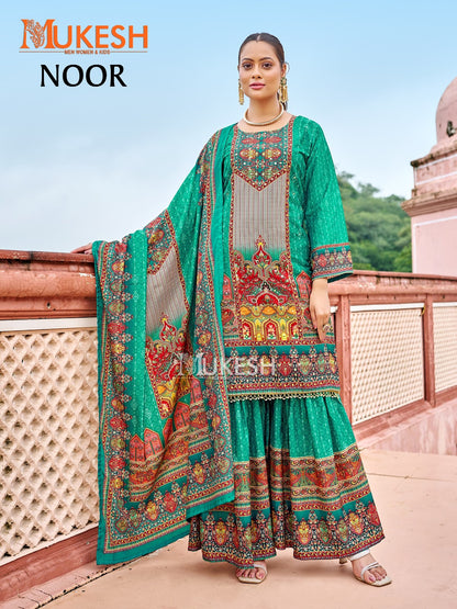 Noor Mukesh Banwery Crape Silk Karachi Readymade Suits Wholesale Rate