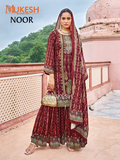 Noor Mukesh Banwery Crape Silk Karachi Readymade Suits Wholesale Rate
