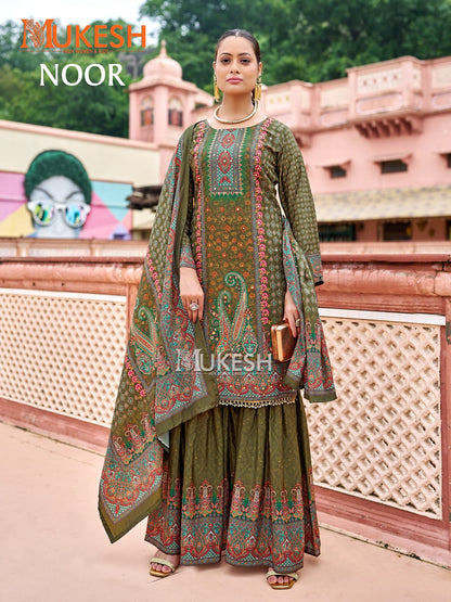 Noor Mukesh Banwery Crape Silk Karachi Readymade Suits Wholesale Rate