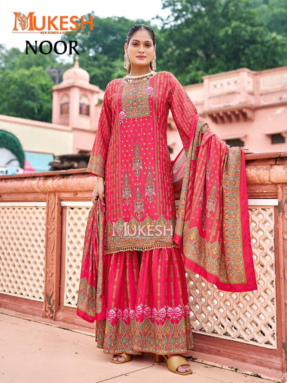 Noor Mukesh Banwery Crape Silk Karachi Readymade Suits Wholesale Rate