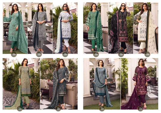 Noor Premium Embroidered Vol 1 Cosmos Fashion Cambric Cotton Karachi Salwar Suits Supplier Gujarat