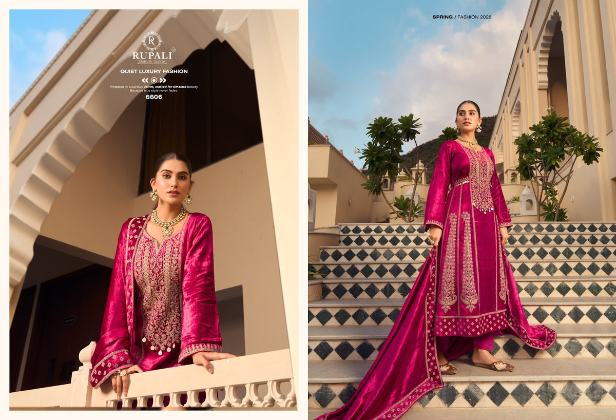 Noor Rupali Viscose Velvet Suits Wholesale Price