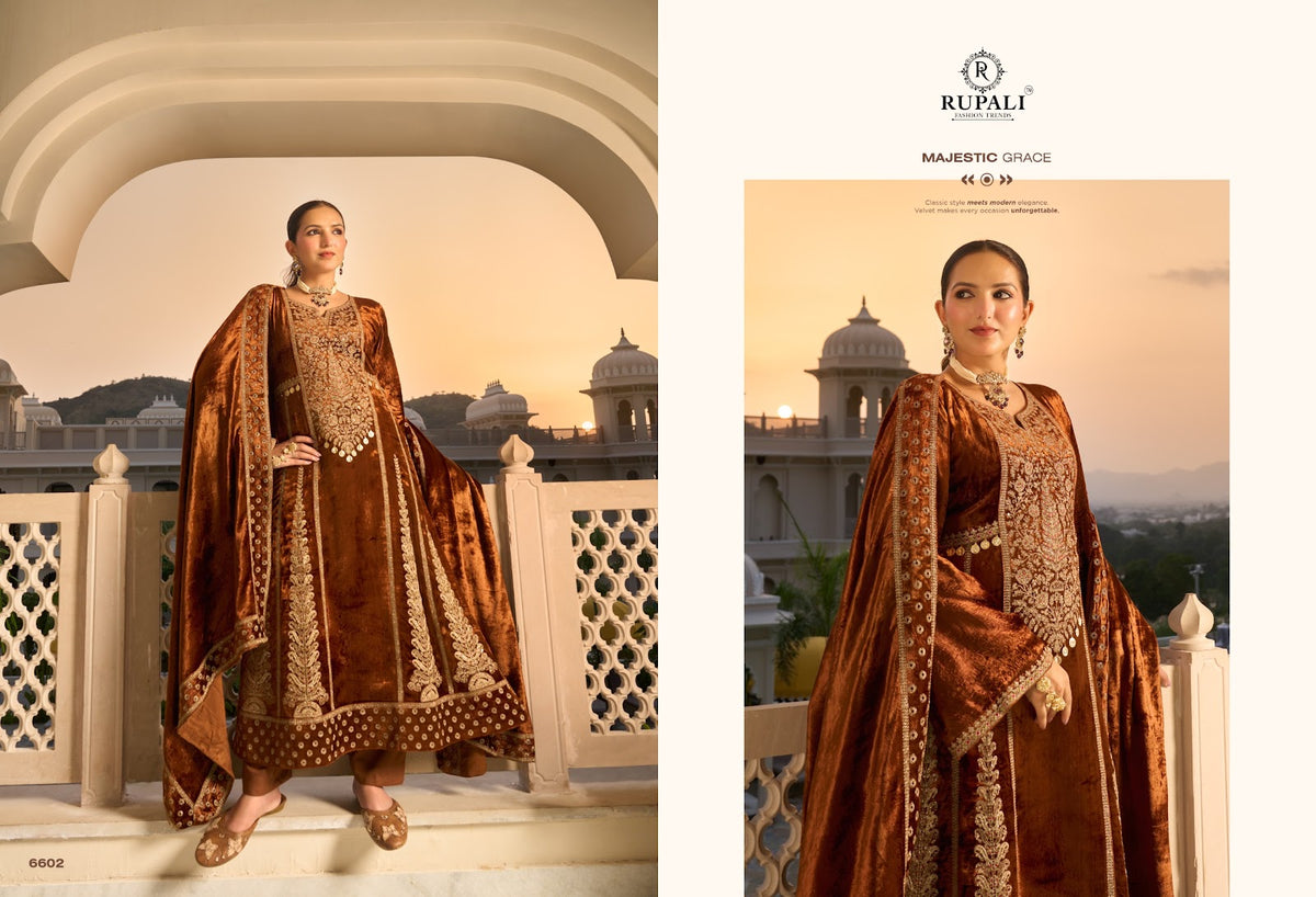 Noor Rupali Viscose Velvet Suits Wholesale Price