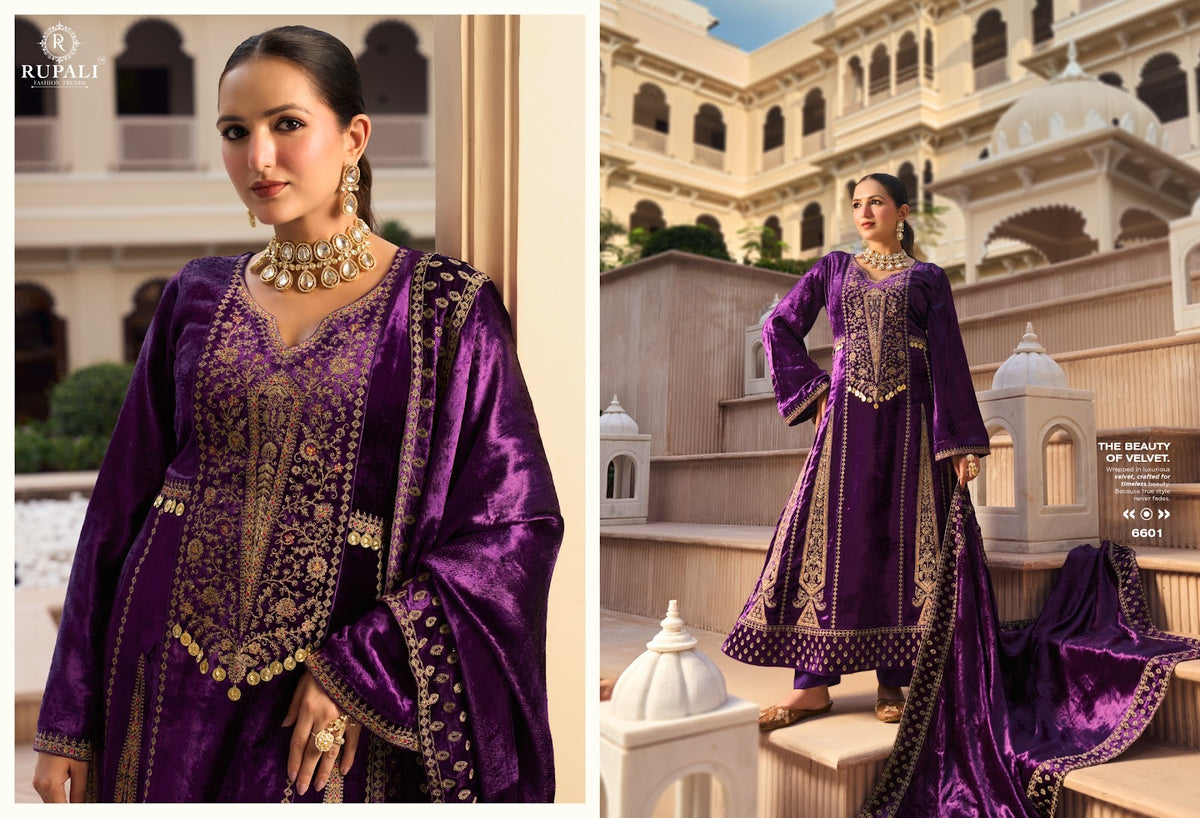 Noor Rupali Viscose Velvet Suits Wholesale Price
