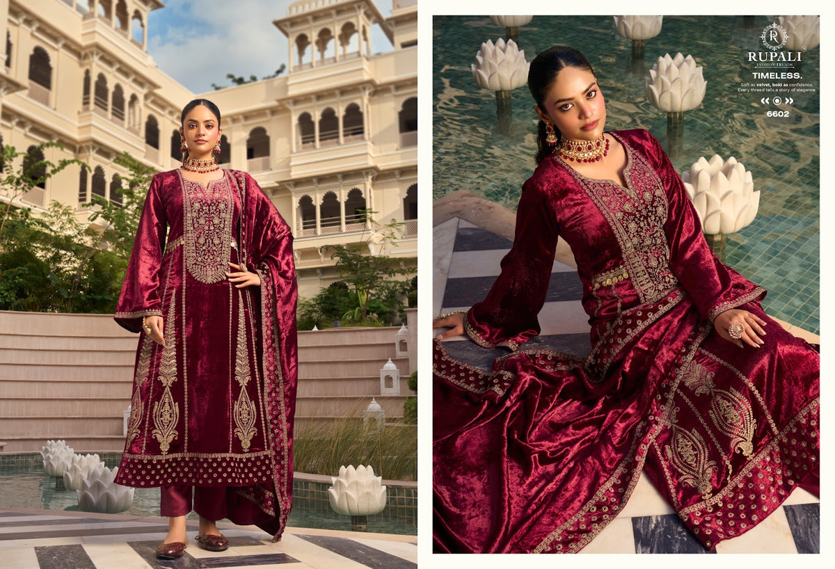 Noor Rupali Viscose Velvet Suits Wholesale Price