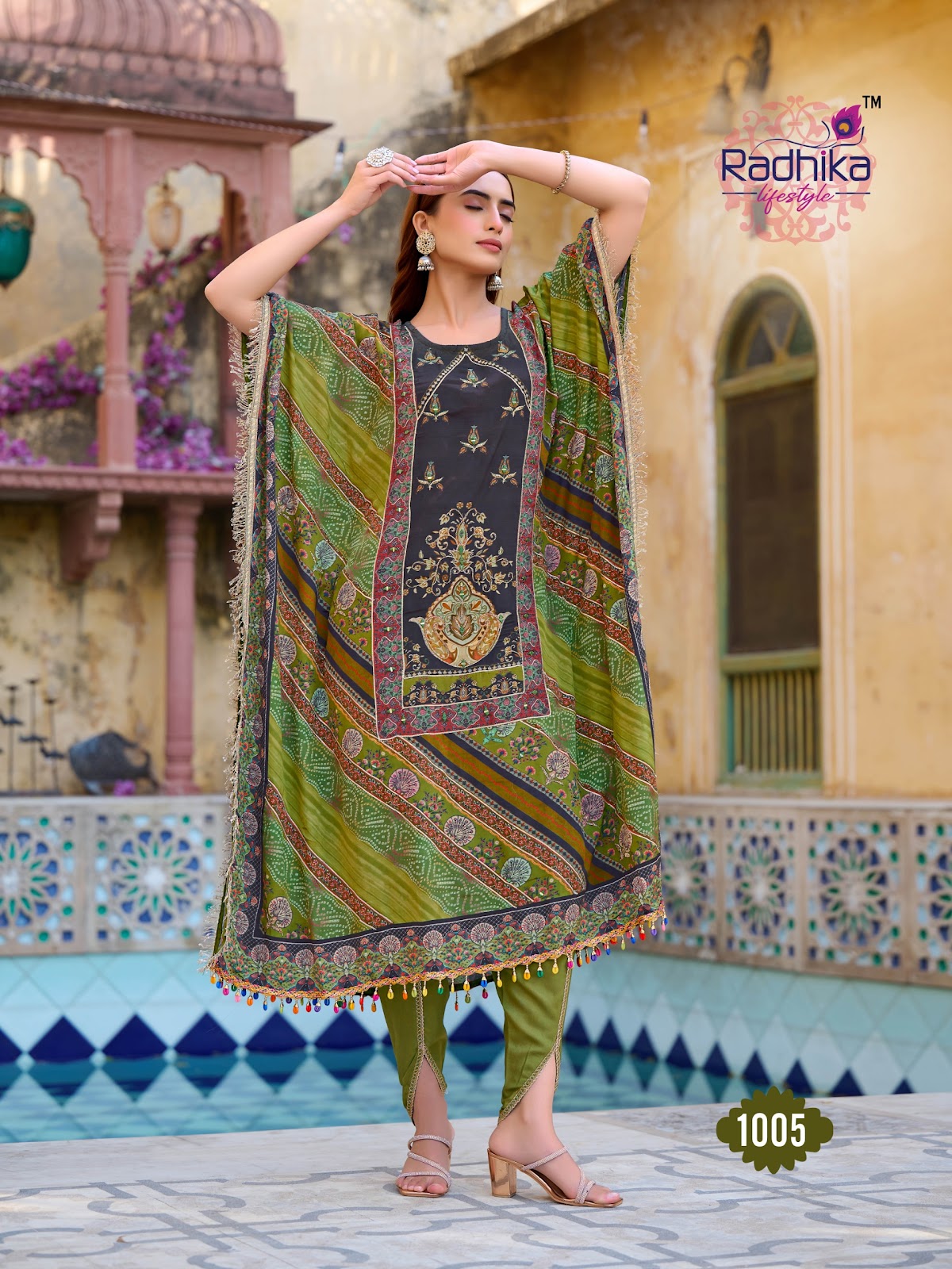 Noor Vol 1 Tulip Pants Radhika Lifestyle Natural Crepe Kaftan Pant Set Manufacturer Gujarat