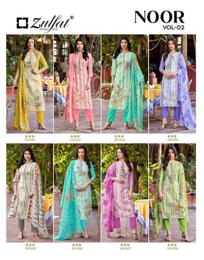 Noor Vol 2 Zulfat Designer Pure Cotton Pant Style Suits Wholesale Rate