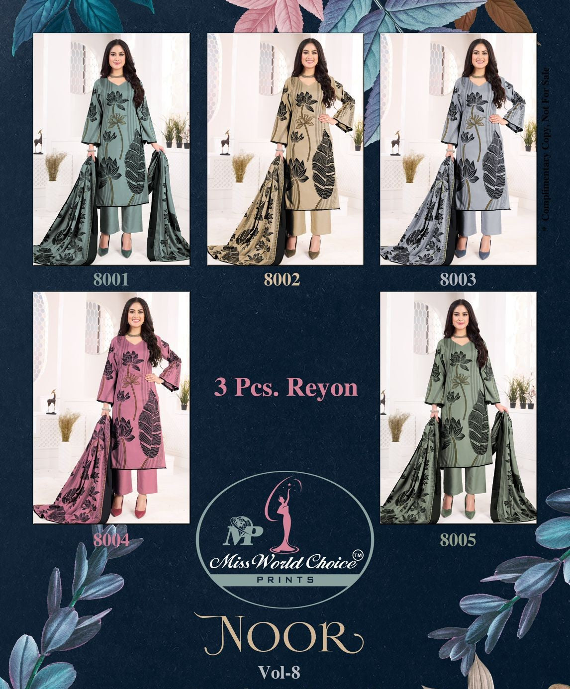 Noor Vol 8 Miss World Choice Rayon Pant Style Suits Exporter Ahmedabad
