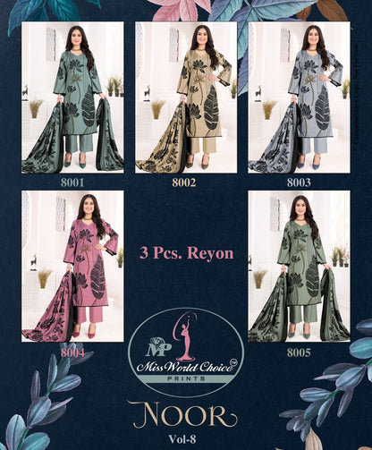 Noor Vol 8 Miss World Choice Rayon Pant Style Suits Exporter Ahmedabad