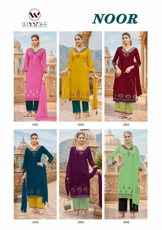 Noor Woodee Rayon Readymade Plazzo Style Suits Manufacturer India