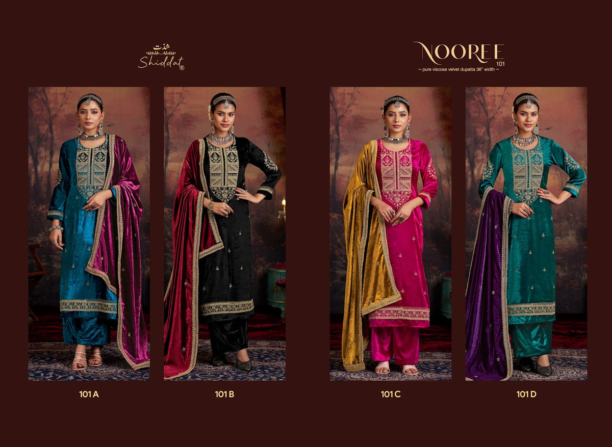 Nooree Shiddat Viscose Velvet Suits Wholesaler Gujarat
