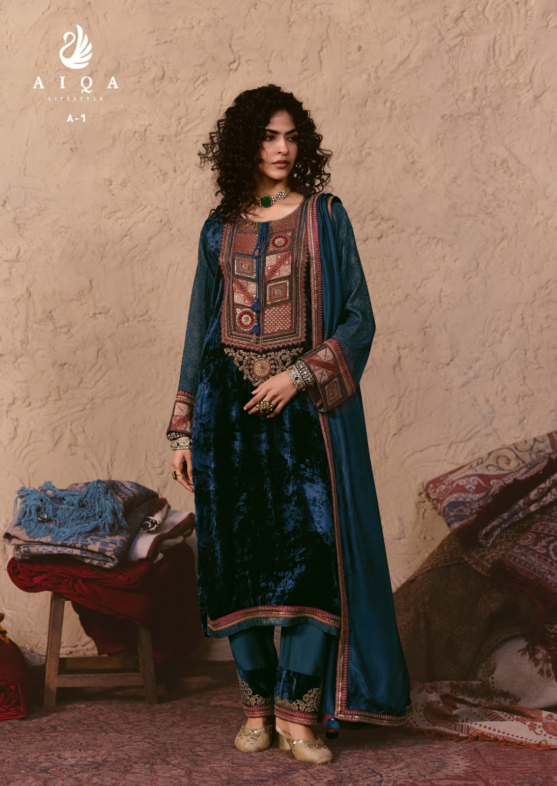 Nooren Aiqa Viscose Velvet Suits Wholesaler